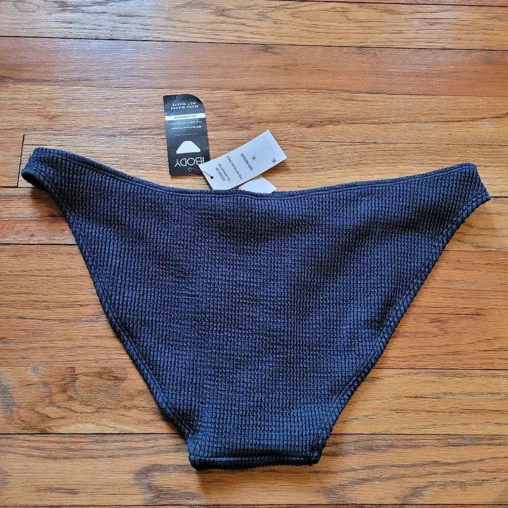 COTTON ON  Navy Blue Women's Textured Full-Coverage Bikini Bottoms Size XL